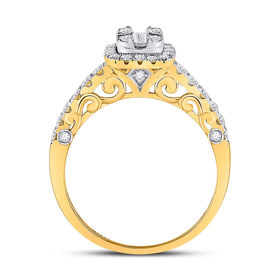 14k Yellow Gold Womens Baguette Diamond Square Cluster Ring 5/8 Cttw