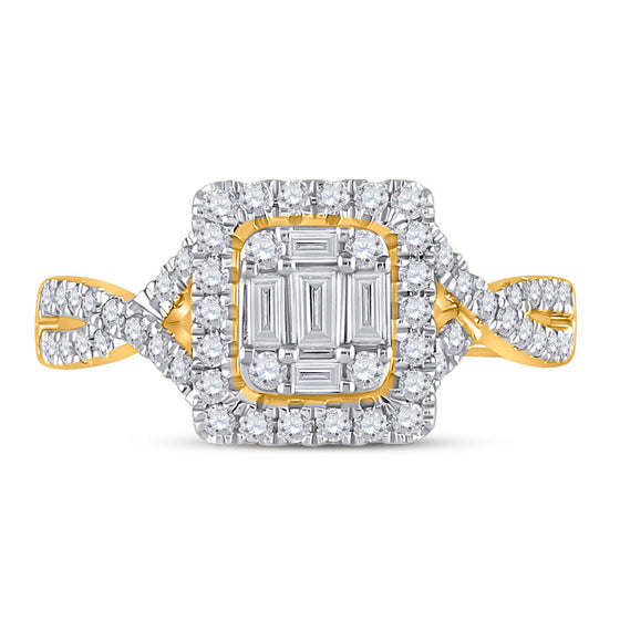14k Yellow Gold Womens Baguette Diamond Square Ring 5/8 Cttw