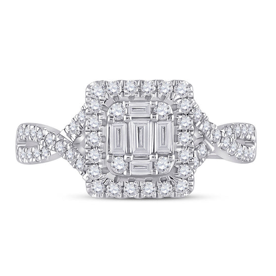 14k White Gold Womens Baguette Diamond Square Ring 5/8 Cttw
