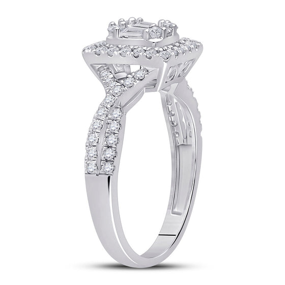 14k White Gold Womens Baguette Diamond Square Ring 5/8 Cttw