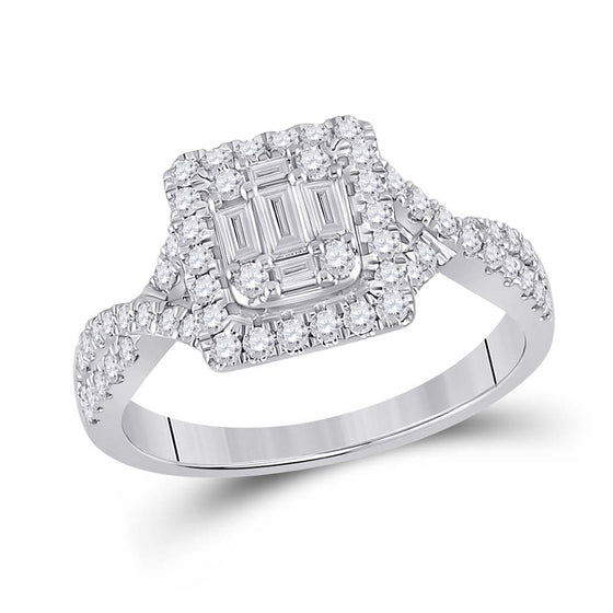 14k White Gold Womens Baguette Diamond Square Ring 5/8 Cttw