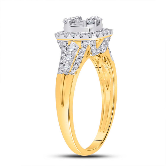 14k Yellow Gold Womens Baguette Diamond Square Cluster Ring 3/4 Cttw