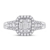 14k White Gold Womens Baguette Diamond Square Cluster Ring 3/4 Cttw