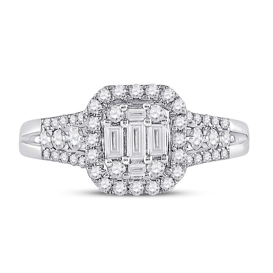 14k White Gold Womens Baguette Diamond Square Cluster Ring 3/4 Cttw