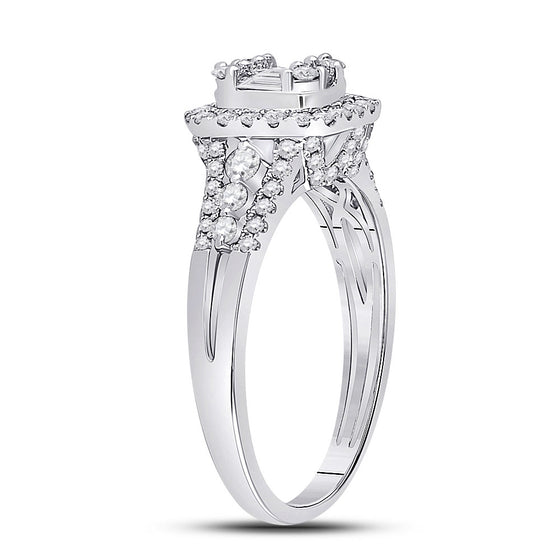 14k White Gold Womens Baguette Diamond Square Cluster Ring 3/4 Cttw