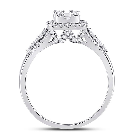 14k White Gold Womens Baguette Diamond Square Cluster Ring 3/4 Cttw