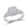 14k White Gold Womens Baguette Diamond Square Cluster Ring 3/4 Cttw