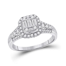  14k White Gold Womens Baguette Diamond Square Cluster Ring 3/4 Cttw