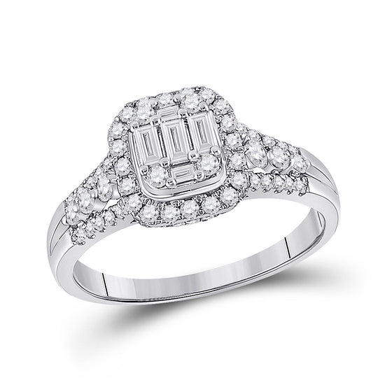 14k White Gold Womens Baguette Diamond Square Cluster Ring 3/4 Cttw