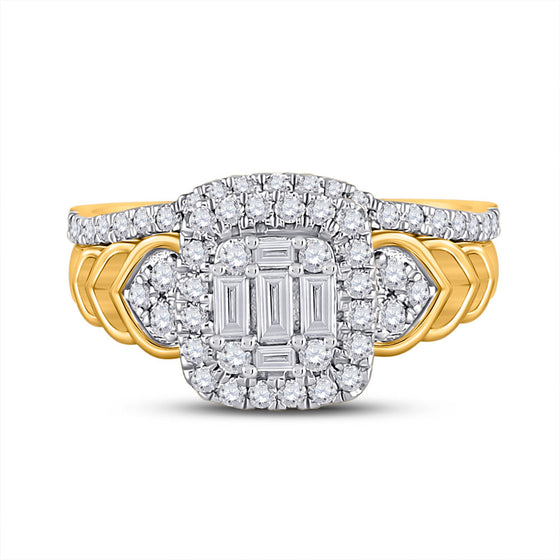 14k Yellow Gold Baguette Diamond Bridal Wedding Ring Band Set 3/4 Cttw