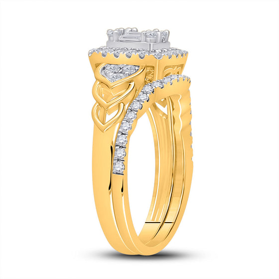 14k Yellow Gold Baguette Diamond Bridal Wedding Ring Band Set 3/4 Cttw