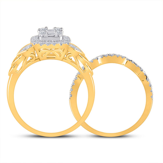 14k Yellow Gold Baguette Diamond Bridal Wedding Ring Band Set 3/4 Cttw