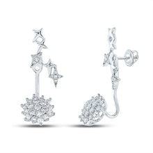  14k White Gold Womens Round Diamond Floating Cluster Dangle Earrings 3/4 Cttw