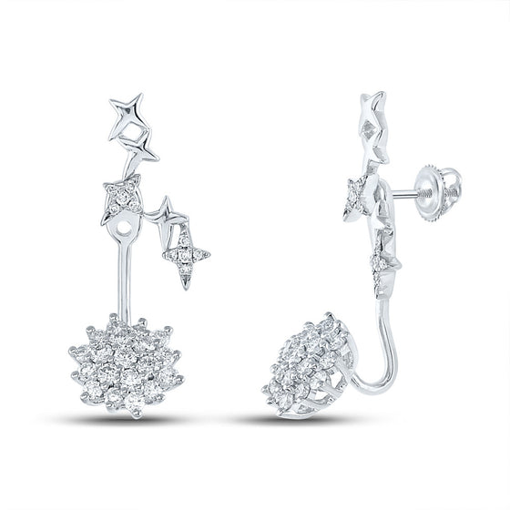 14k White Gold Womens Round Diamond Floating Cluster Dangle Earrings 3/4 Cttw
