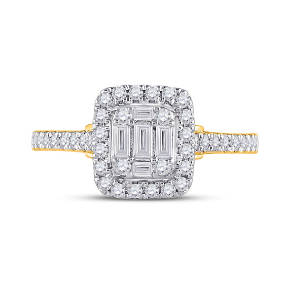 14k Yellow Gold Womens Baguette Diamond Square Ring 1/2 Cttw