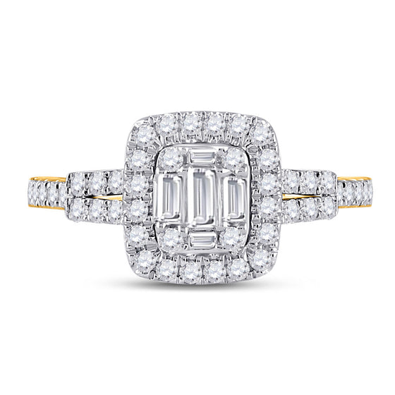 14k Yellow Gold Womens Baguette Diamond Square Ring 3/4 Cttw