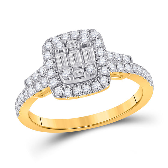 14k Yellow Gold Womens Baguette Diamond Square Ring 3/4 Cttw