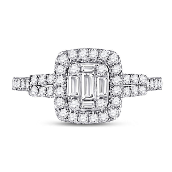 14k White Gold Womens Baguette Diamond Square Ring 3/4 Cttw