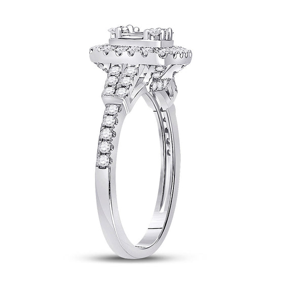 14k White Gold Womens Baguette Diamond Square Ring 3/4 Cttw