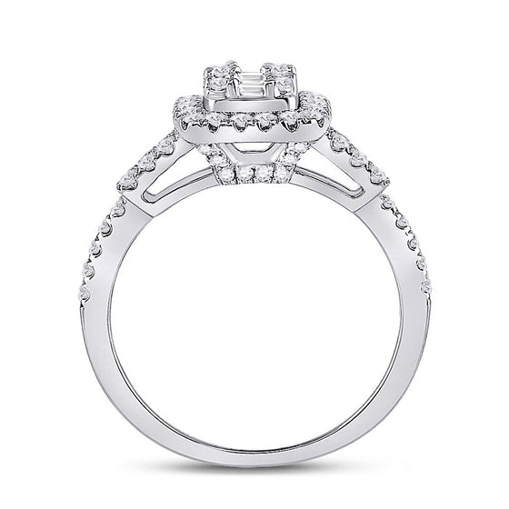 14k White Gold Womens Baguette Diamond Square Ring 3/4 Cttw