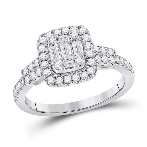 14k White Gold Womens Baguette Diamond Square Ring 3/4 Cttw