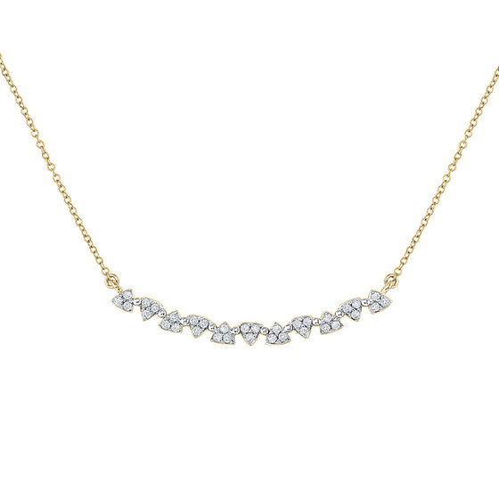 14k Yellow Gold Womens Round Diamond Curved Bar Necklace 1/6 Cttw