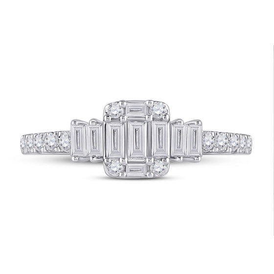 14k White Gold Womens Baguette Diamond Cluster Ring 5/8 Cttw