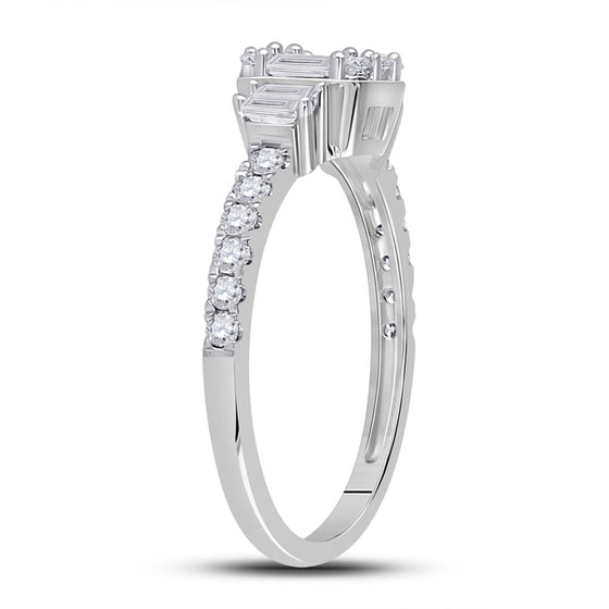 14k White Gold Womens Baguette Diamond Cluster Ring 5/8 Cttw