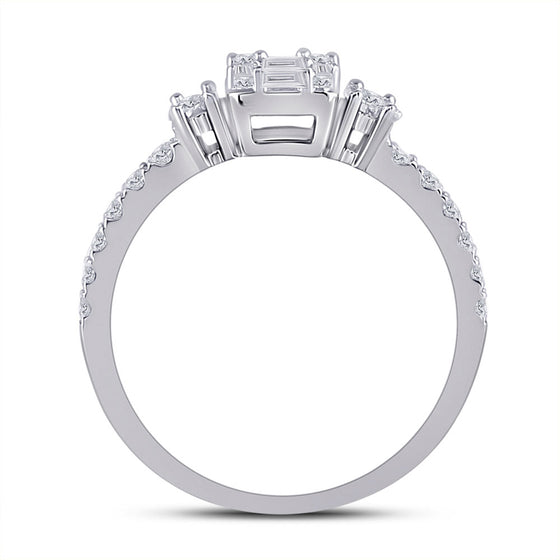 14k White Gold Womens Baguette Diamond Cluster Ring 5/8 Cttw