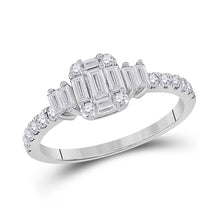  14k White Gold Womens Baguette Diamond Cluster Ring 5/8 Cttw