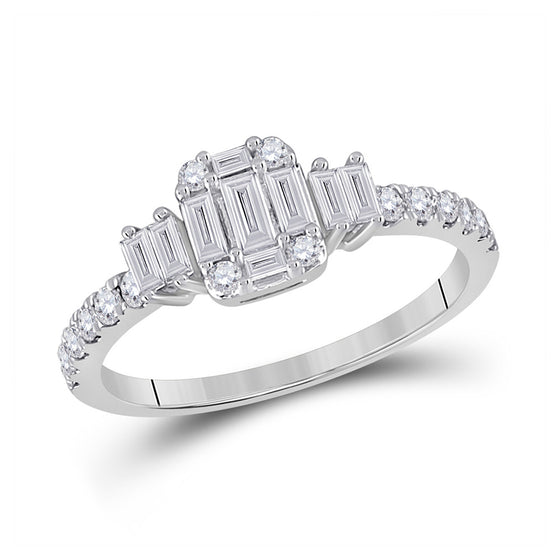14k White Gold Womens Baguette Diamond Cluster Ring 5/8 Cttw