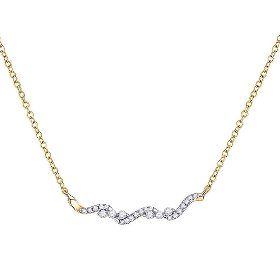 14k Yellow Gold Womens Round Diamond Bar Necklace 1/5 Cttw