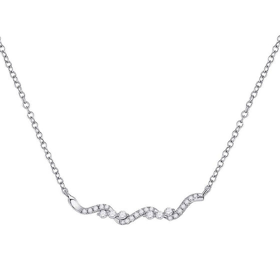 14k White Gold Womens Round Diamond Bar Necklace 1/5 Cttw