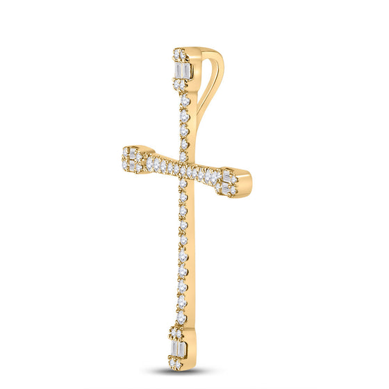 14k Yellow Gold Womens Baguette Diamond Cross Pendant 3/4 Cttw