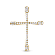  14k Yellow Gold Womens Baguette Diamond Cross Pendant 3/4 Cttw