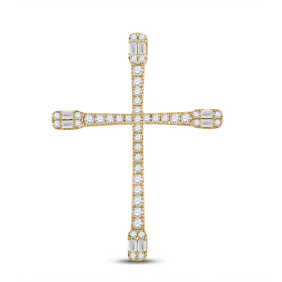 14k Yellow Gold Womens Baguette Diamond Cross Pendant 3/4 Cttw