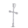 14k White Gold Womens Baguette Round Diamond Cross Pendant 3/4 Cttw