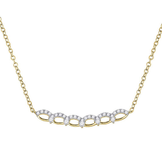 14k Yellow Gold Womens Round Diamond Bar Necklace 1/3 Cttw