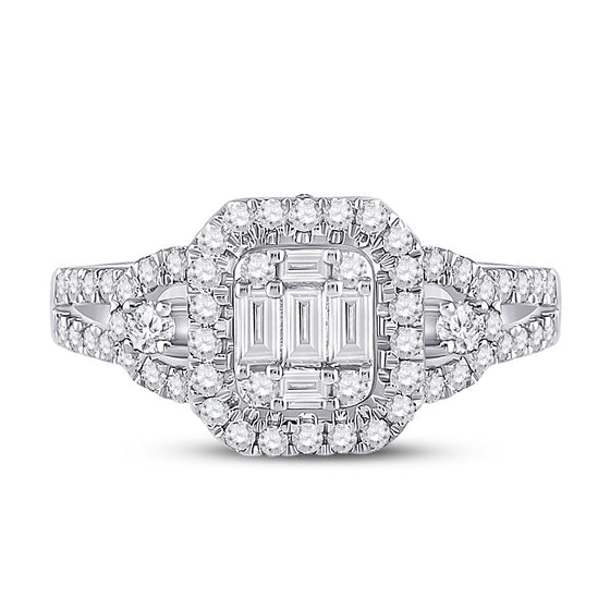 14k White Gold Womens Baguette Diamond Square Cluster Ring 3/4 Cttw