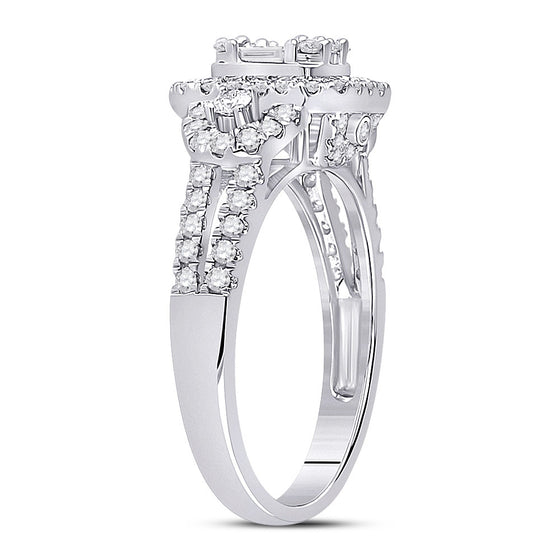 14k White Gold Womens Baguette Diamond Square Cluster Ring 3/4 Cttw