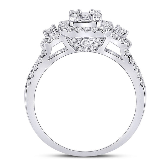 14k White Gold Womens Baguette Diamond Square Cluster Ring 3/4 Cttw