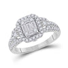 14k White Gold Womens Baguette Diamond Square Cluster Ring 3/4 Cttw