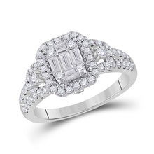  14k White Gold Womens Baguette Diamond Square Cluster Ring 3/4 Cttw