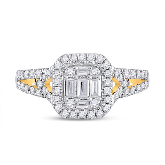 14k Yellow Gold Womens Baguette Diamond Square Ring 3/4 Cttw