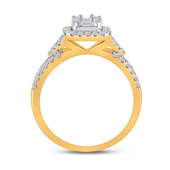 14k Yellow Gold Womens Baguette Diamond Square Ring 3/4 Cttw