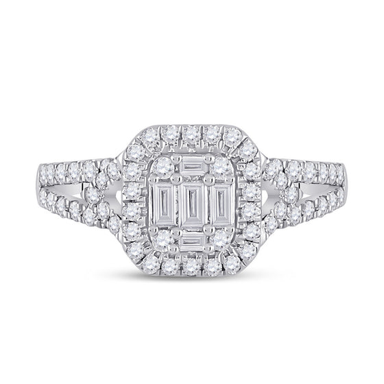 14k White Gold Womens Baguette Diamond Square Ring 3/4 Cttw