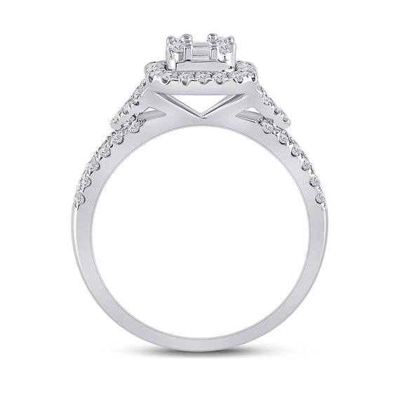 14k White Gold Womens Baguette Diamond Square Ring 3/4 Cttw