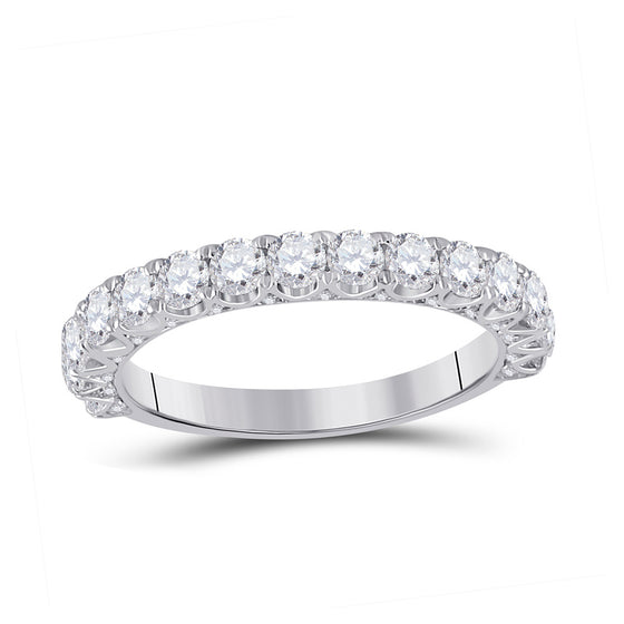 14k White Gold Womens Round Diamond Single Row Band Ring 1-1/2 Cttw