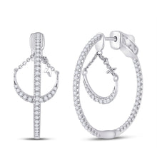  14k White Gold Womens Round Diamond Dangle Hoop Earrings 1 Cttw
