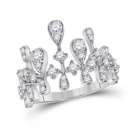14k White Gold Womens Round Diamond Fashion Ring 7/8 Cttw
